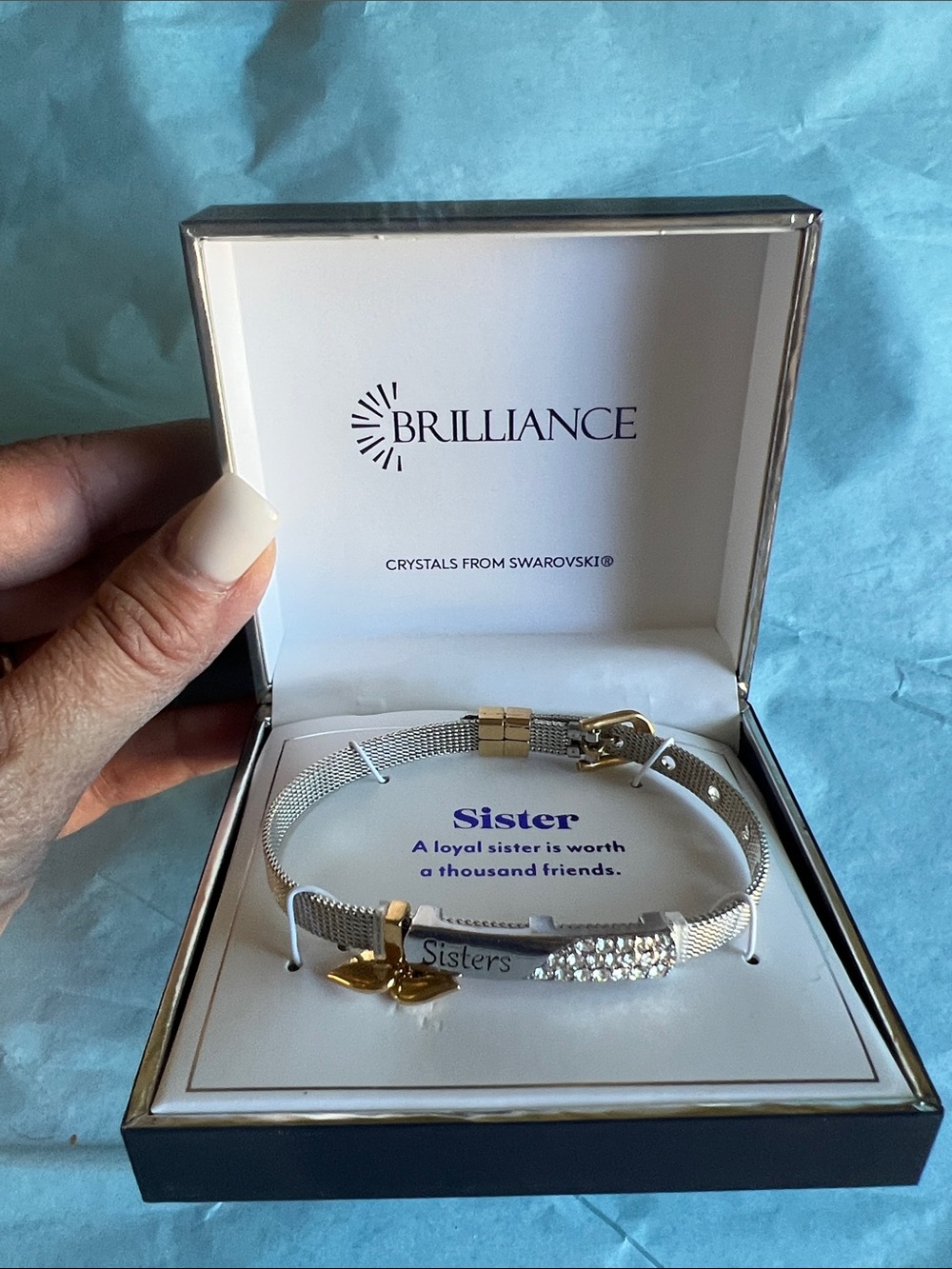 Swarovski Silver-Tone 'Sisters' Crystal Mesh Bracelet with Gold Accents